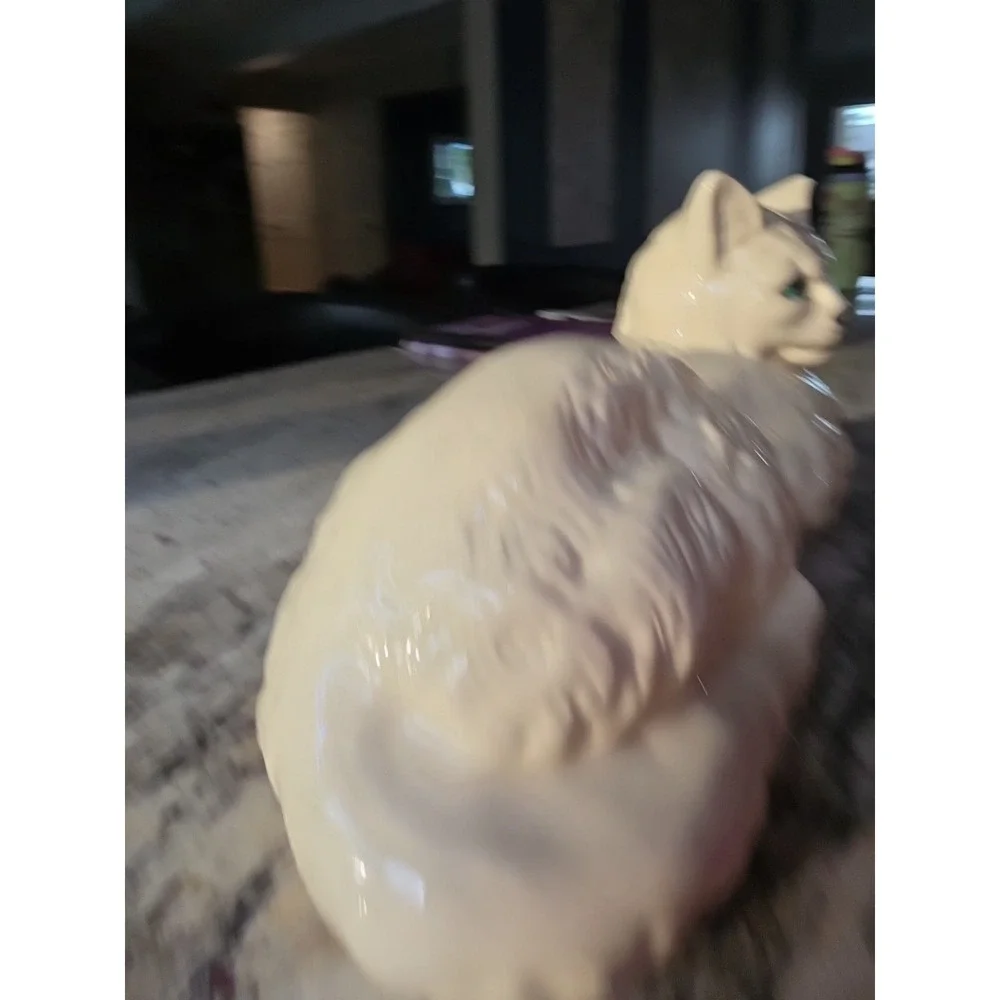 Vintage Large Ceramic Cat Statue Figurine White Persian Cat